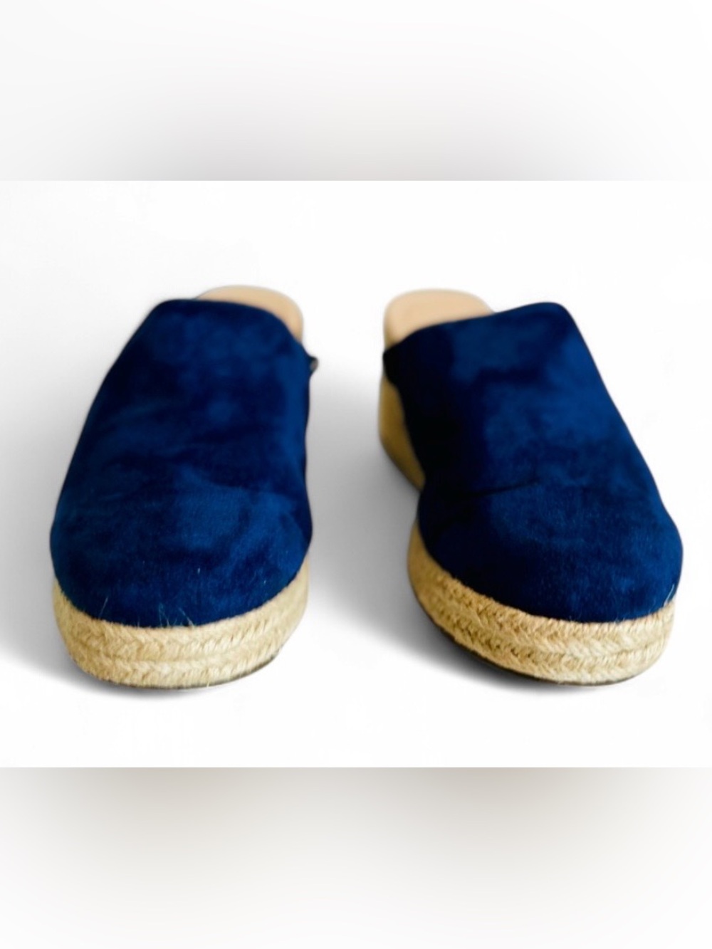 Navy Blue Suede Espadrilles Wedge Mules Closed Toe Slides Platform Boho Size 9.5